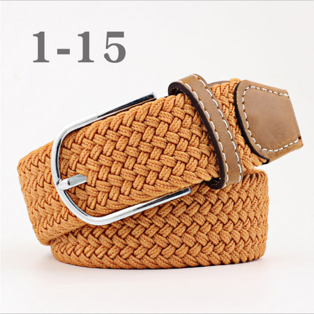 ZLD Hot Colors Men Women Casual Knitted pin buckle Belt Woven Canvas Elastic Stretch Belts Plain Webbing 2018 fashion 105-110cm