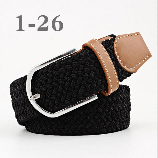 ZLD Hot Colors Men Women Casual Knitted pin buckle Belt Woven Canvas Elastic Stretch Belts Plain Webbing 2018 fashion 105-110cm