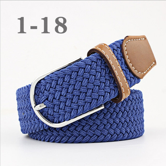ZLD Hot Colors Men Women Casual Knitted pin buckle Belt Woven Canvas Elastic Stretch Belts Plain Webbing 2018 fashion 105-110cm